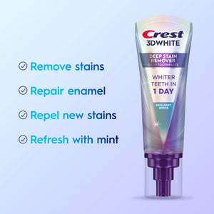 Suplement ​Crest 3D White Deep Stain Remover Toothpaste, Teeth whitening for Adults, 3.1oz, 2 Pack, Sensitivity Safe, Enamel Repair, Cavity Protection - VelvetGlow USA