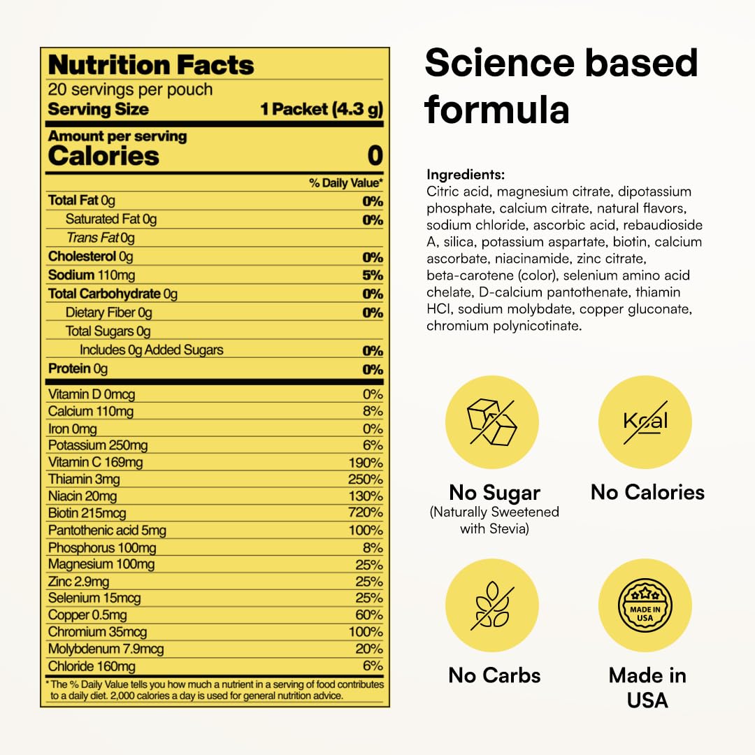 KEY NUTRIENTS Potassium Multivitamin Electrolytes Powder, Lemonade, 90 Serv