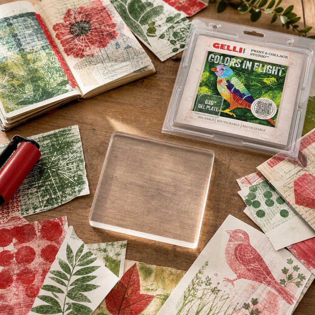 Gelli Arts Gel Printing Plate – Reusable Gel Printing Plate, Printmaking Supplies, Monoprinting at Home, Arts and Crafts – Easy Cleaning & Storage – Made in the USA – 6" x 6" – Blush Bloom