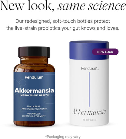 Pendulum Akkermansia Probiotic with Prebiotic Fiber - Delayed Release Capsules, Third-Party Tested, Authentic 100M AFU Live Strain for Gut Health & GLP-1 Support for Men & Women (90 Capsules, 1-Pack)