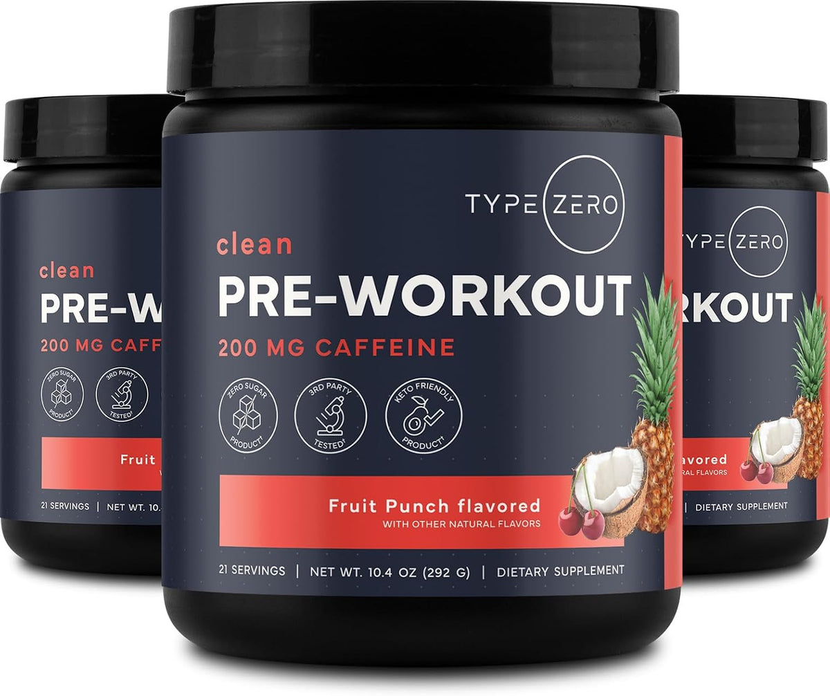 Type Zero Clean Pre Workout Powder (Fruit Punch) 21 Servings | 200mg Natural Caffeine, L-Citrulline Malate, Beta Alanine, Alpha GPC, Huperzine A, Himalayan Salt, Sugar Free