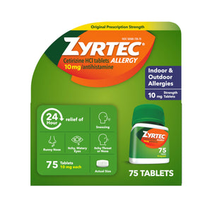 Zyrtec 24 Hour Allergy Medicine Tablets, Indoor & Outdoor Allergy Pills, Non Drowsy Antihistamine, 10 mg Cetirizine HCI, Relief from Runny Nose, Sneezing, Itchy & Watery Eyes, 75 ct Zyrtec buy supplements Au