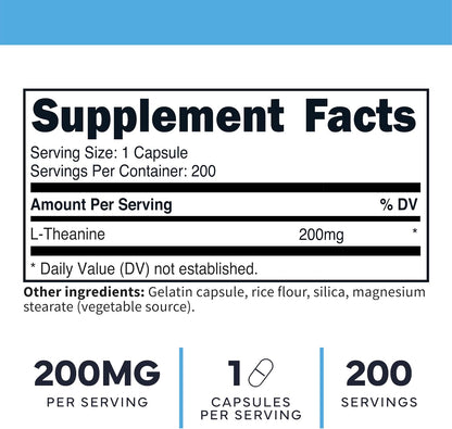 Type Zero L-Theanine (200mg) 200 Capsules, Clean L-Theanine Supplement | Keto, GMO-Free
