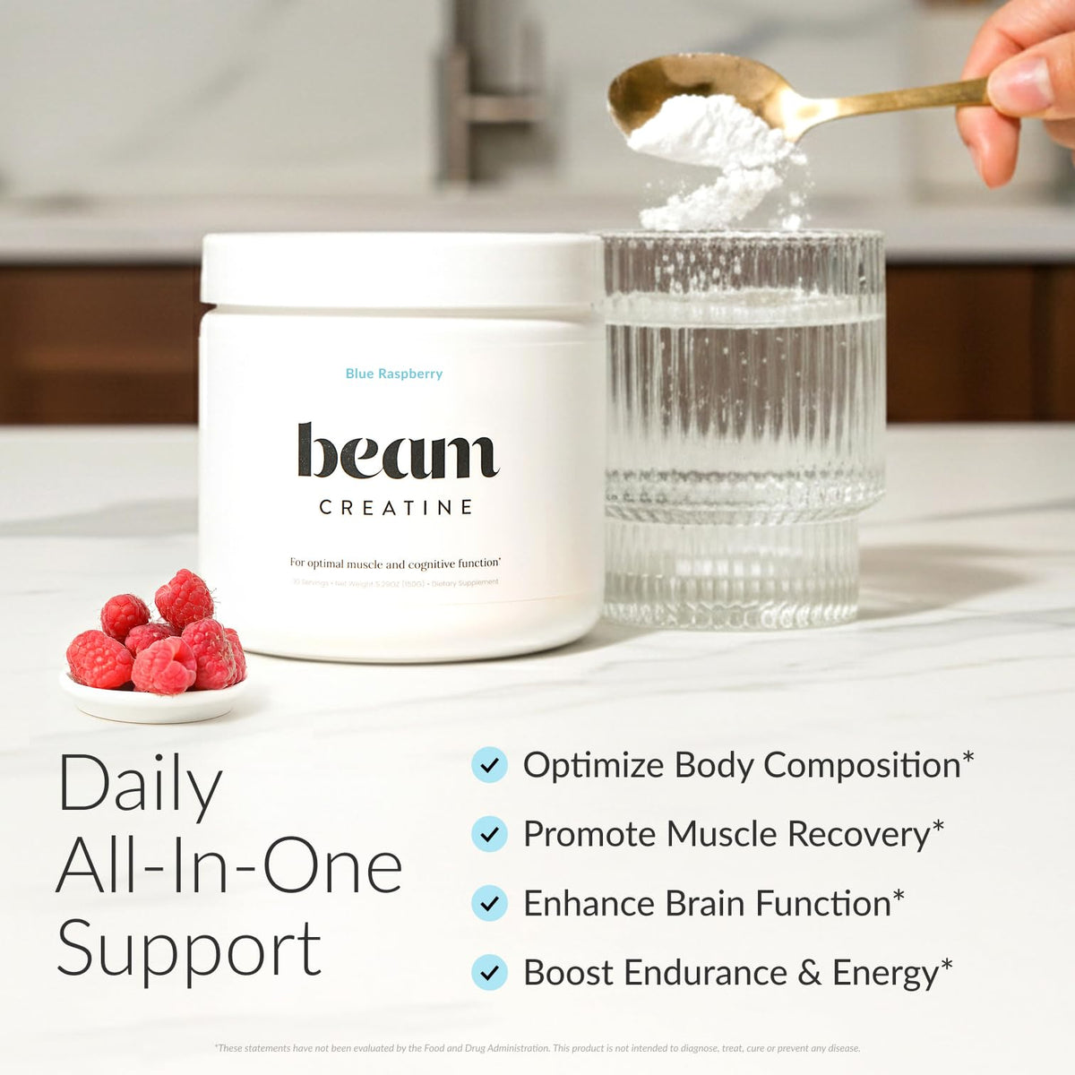 BEAM Creatine Monohydrate Powder – 5g Micronized Creatine Monohydrate, Third Party Tested Creatine for Women & Men, Muscle Strength, Growth, Recovery & Cognitive Support, Unflavored, 30 Servings
