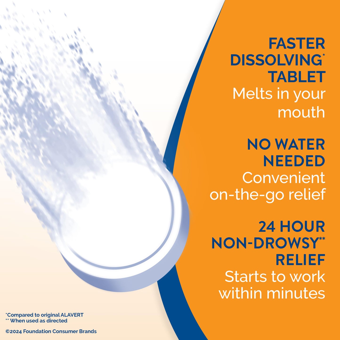 Alavert 24 Hour Allergy Relief Tablets, Non-Drowsy Antihistamine, Orally Disintegrating Allergy Tablets, Loratadine 10 mg, Citrus Burst Flavor, 18 Count