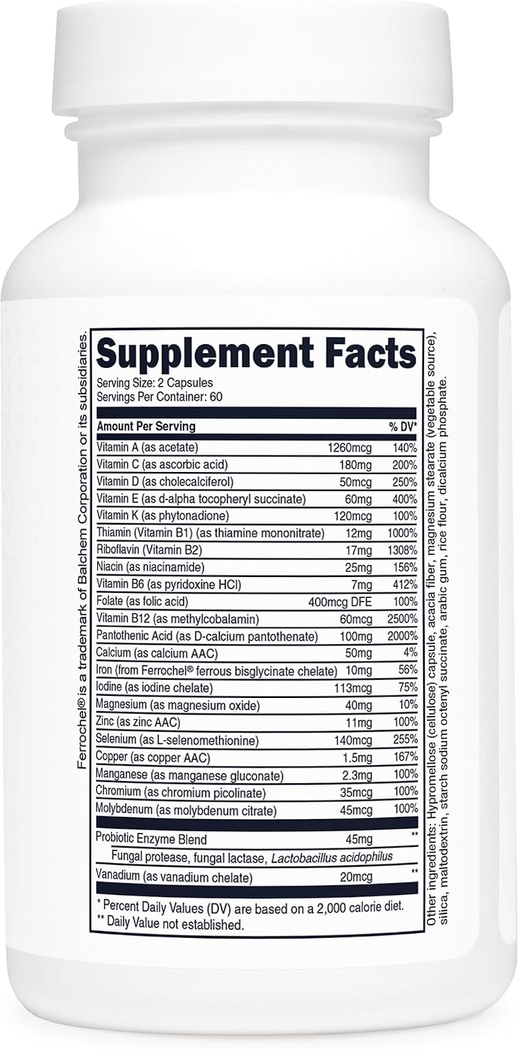 Type Zero Multivitamin Capsules (1,300mg) 120 Capsules, Vegetarian Friendly | With Probiotics + 22 Vitamins and Minerals, GMO-Free