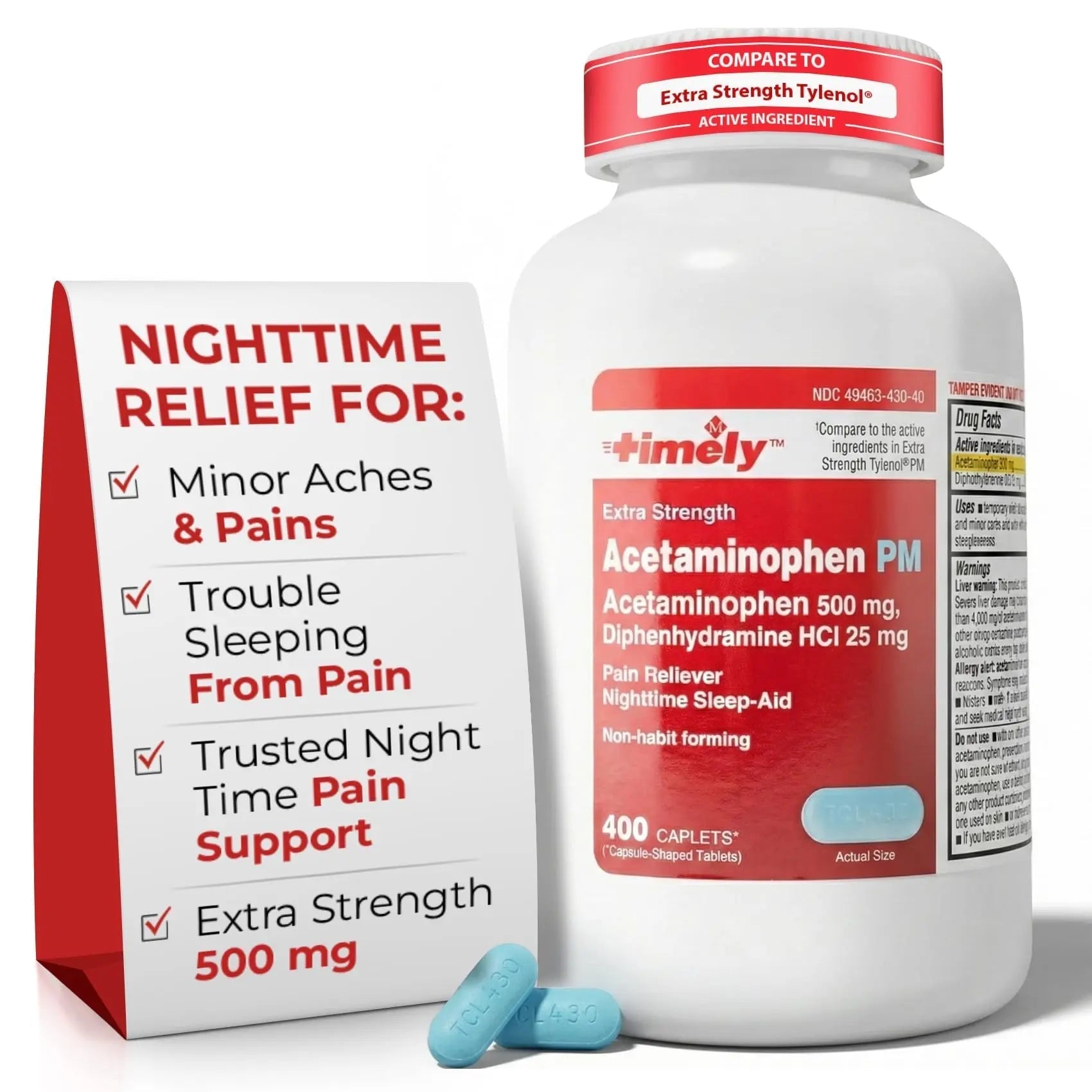 TIME-Cap Labs 400 Caplets Extra Strength Acetaminophen 500mg PM & Diphenhydramine HCl 25mg - PM Pain Reliever & Sleep Aid, Helps with Occasional Headaches & Minor Aches & Pains TIME-CAP LABS, INC.Buy Supplements Australia