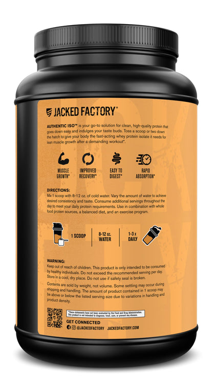 Jacked Factory Authentic ISO Grass Fed Whey Protein Isolate Powder - Low Carb, Non-GMO Muscle Building Protein w/No Fillers, Post Workout Recovery, Chocolate Peanut Butter - 25 Servings