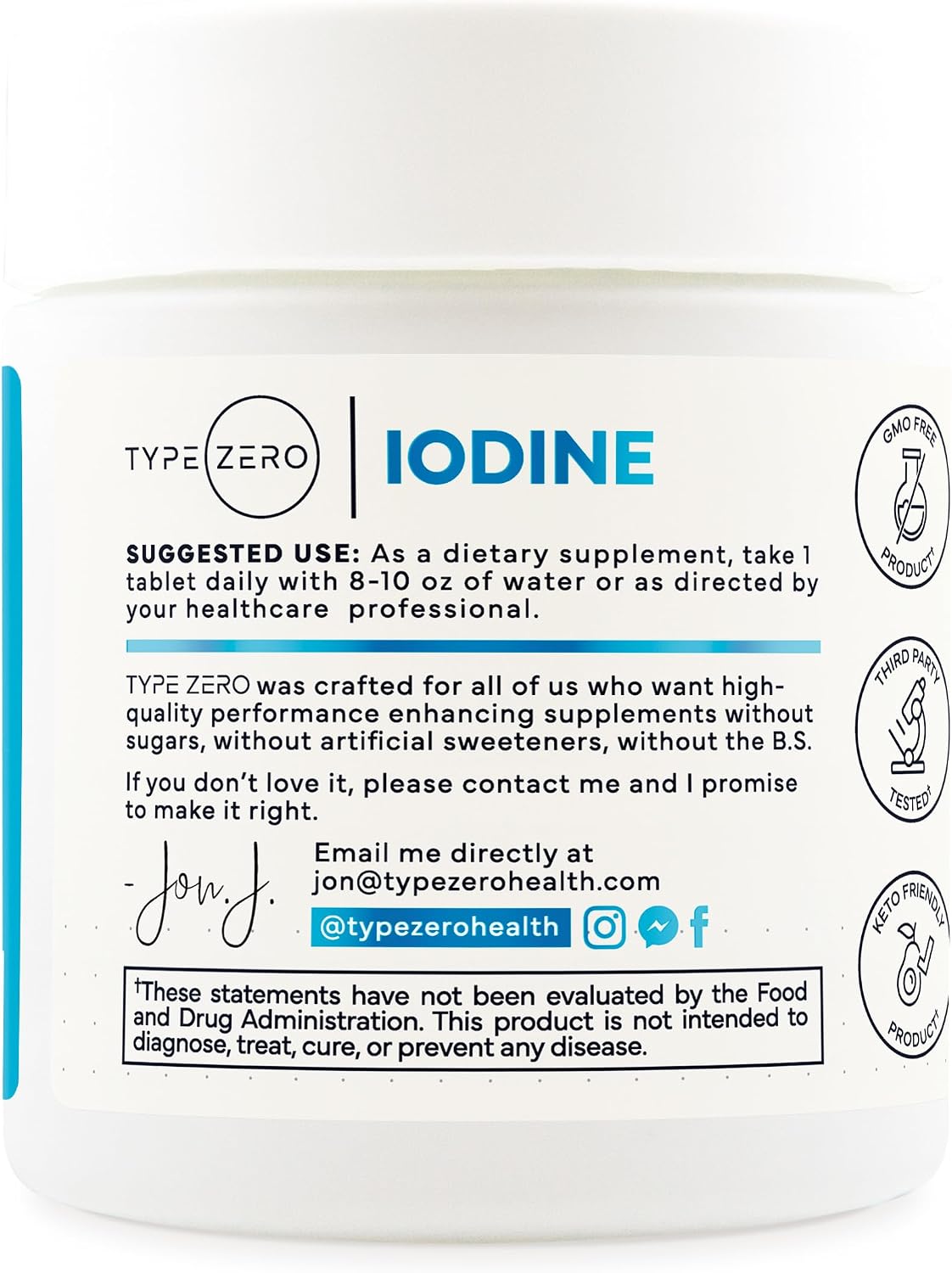 Type Zero Clean Iodine (325mcg) 60 Tablets, from Sea Kelp, Gluten-Free | GMO-Free