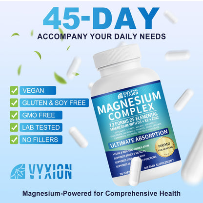 VYXION Magnesium Complex 900mg per Serving – High Absorption Magnesium Glycinate with Vitamin D3 K2 Zinc & B Vitamins – Sleep, Calm, Muscle & Nerve Support – 90 Capsules Vyxion buy supplements Au