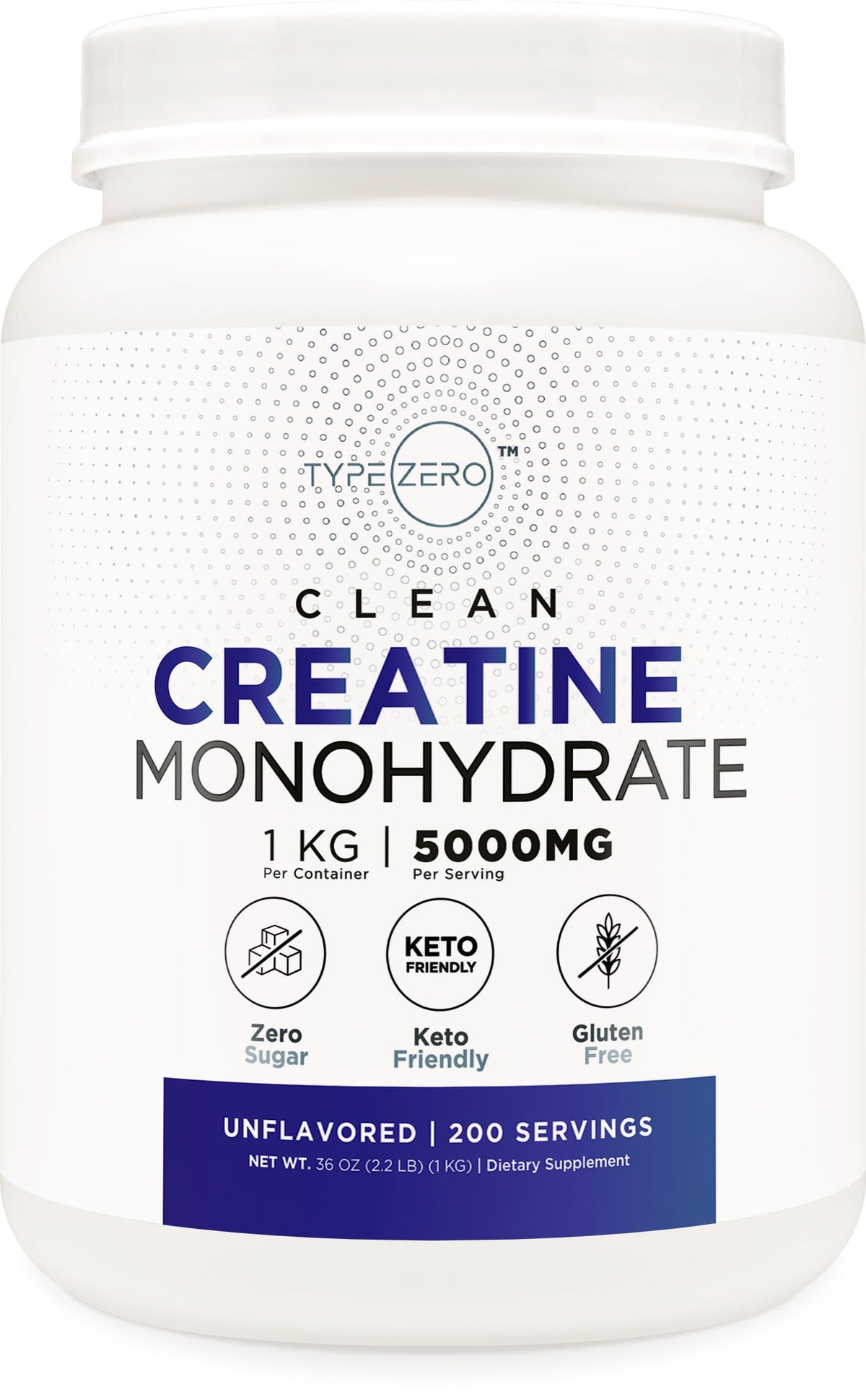 Type Zero Creatine Monohydrate Powder (Unflavored) 500 Grams, Micronized | 5000mg Per Serving, Zero Sugar, Keto Friendly & Gluten-Free, 100 Servings