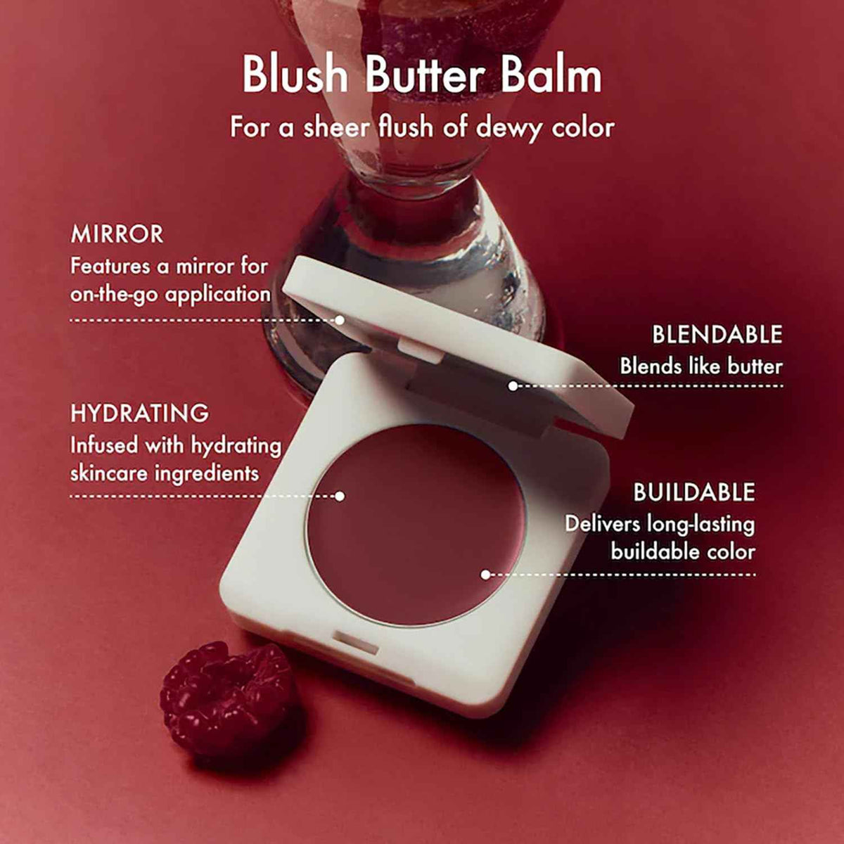 Summer Fridays Blush Butter Balm - Skincare-Infused Hydrating Cream Blush with Hyaluronic Acid, Ceramides, & Shea Butter for a Dewy Flush of Color - Cheek and Lip Tint - Berry Spritz (0.14 Oz)
