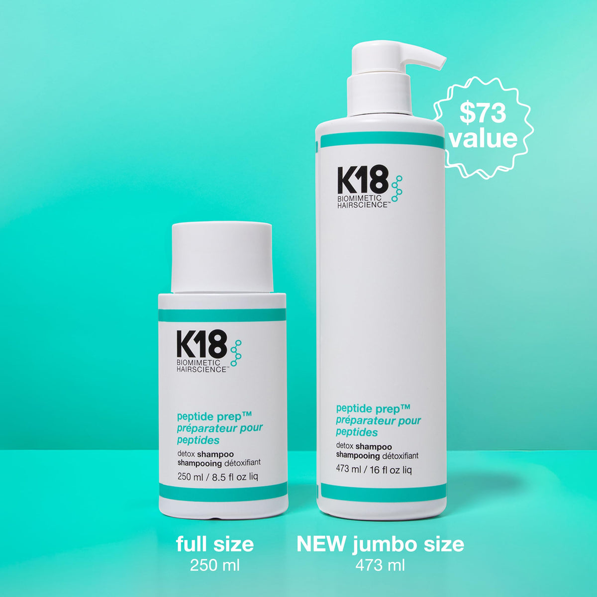 K18 Peptide Prep™ Detox Shampoo - Color Safe Clarifying Shampoo for Build Up Removal - Gently Removes Dirt, Oil + Metals from Hard Water with Activated Charcoal + Salicylic Acid