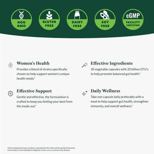Greens First Women’s Health Probiotics - Probiotic for pH Balance - 20 Billion CFU - Support for Digestive, Immune & Vaginal Health Non-GMO/Gluten-Free/Dairy-Free/Soy-Free (30 Vegetable Capsules) Greens First buy supplements Au