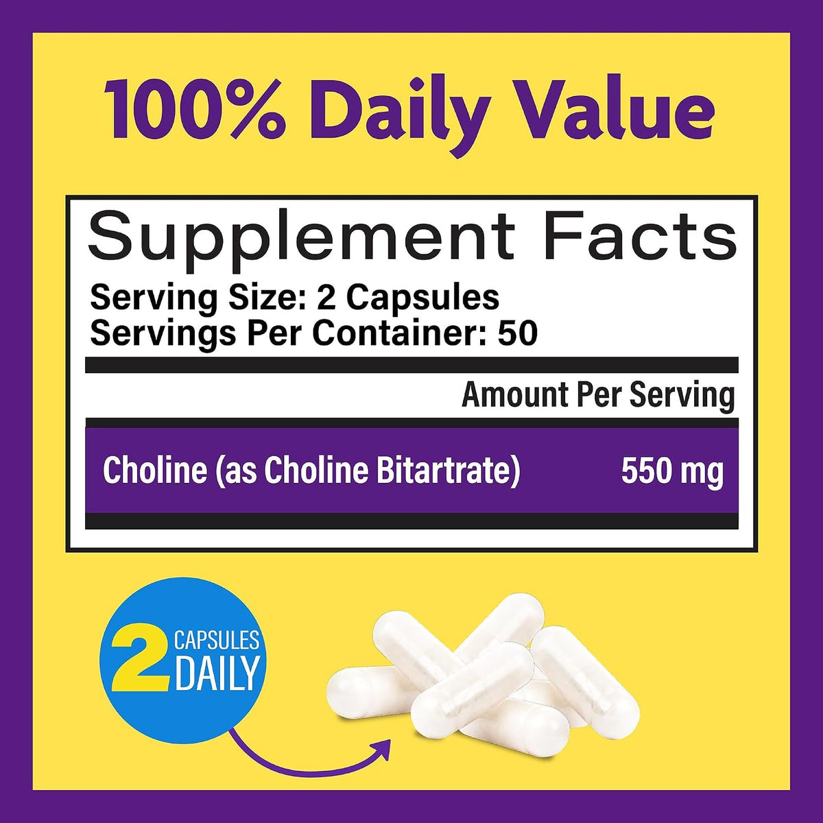 InnovixLabs Choline & Mood Probiotic Bundle Choline Bitartrate 550mg (100 Capsules) Mood Probiotic (60 Capsules). Supports Memory, Mood, Brain Health & Boost Cognitive.*