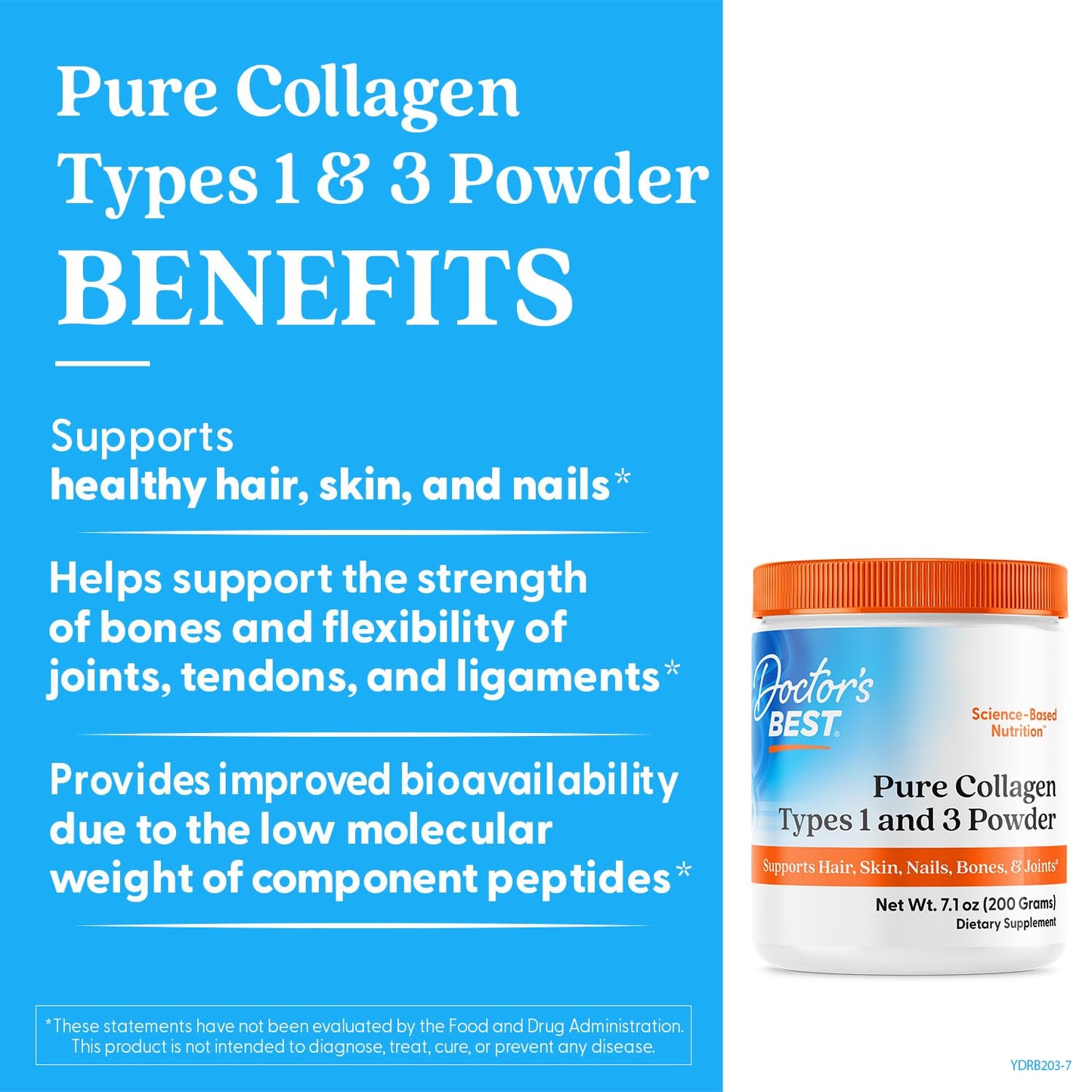 Doctor's Best Pure Collagen Types 1 & 3, Promotes Healthy Skin Hair & Nails – Bone & Joint Support, 7.1 Ounce (Pack of 1) Doctor's BEST buy supplements Au