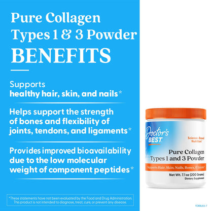 Doctor's Best Pure Collagen Types 1 & 3, Promotes Healthy Skin Hair & Nails – Bone & Joint Support, 7.1 Ounce (Pack of 1) Doctor's BEST buy supplements Au