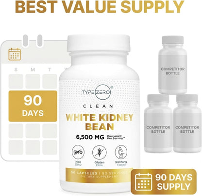 Type Zero Clean White Kidney Bean Extract 90 Capsules for 90 Servings Per Bottle - Non-GMO, Gluten Free