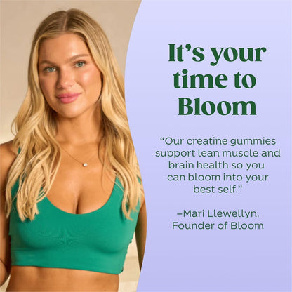 Bloom Creatine Monohydrate Gummies, 5g Per Serving, Sugar Free Creatine Gummy for Workout, Strength, Cognitive Health & Lean Muscle Support, Gluten Free & Non GMO,