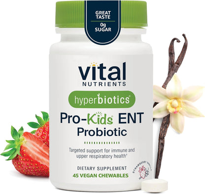 Hyperbiotics Vital Nutrients Children’s Health Bundle – ENT Formula with BLIS (45 Sugar-Free Strawberry-Vanilla Chewables) & Daily Digestive Support (60 Sugar-Free Orange Tablets) for Gut & Immune Wel