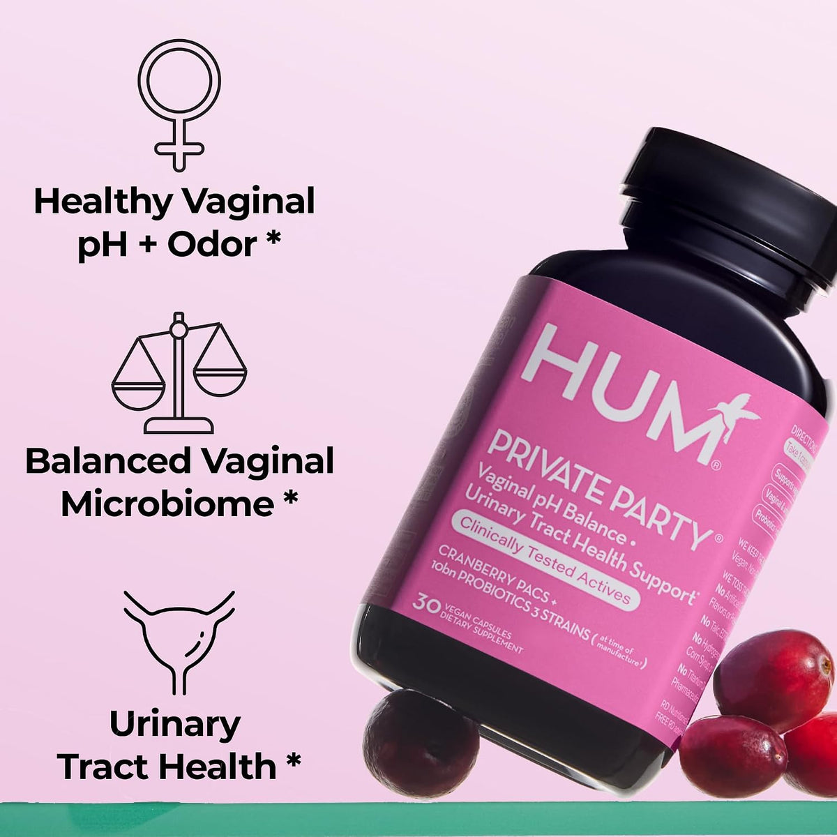 HUM Private Party Vaginal Probiotic, pH Balance & Urinary Health, 30 Count