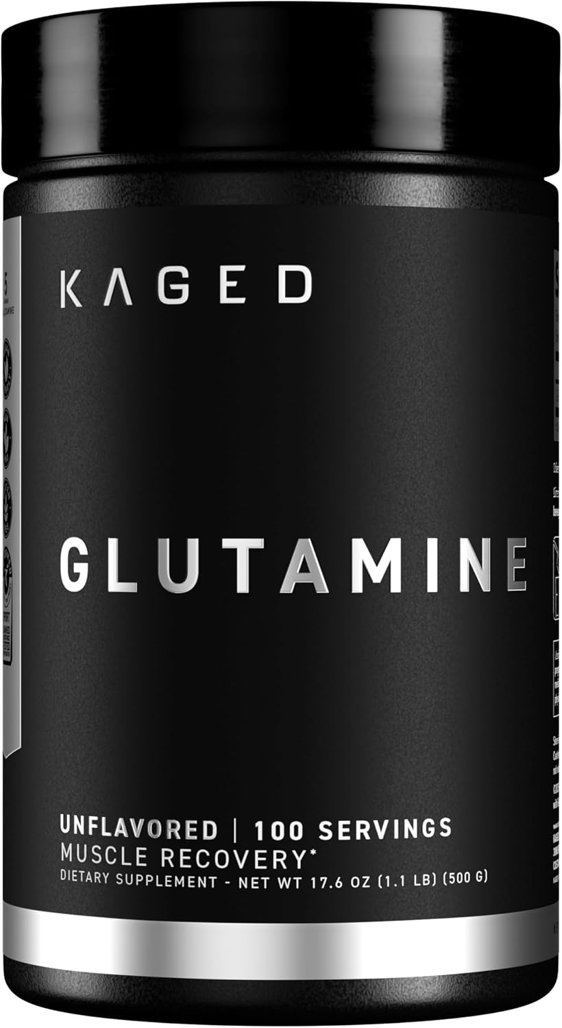 Kaged Muscle, L-Glutamine Powder 500 Gram, Vegan, Support Muscle Recovery, Post Workout, Glutamine, Banned-Substance Free, Unflavored, 100 Servings