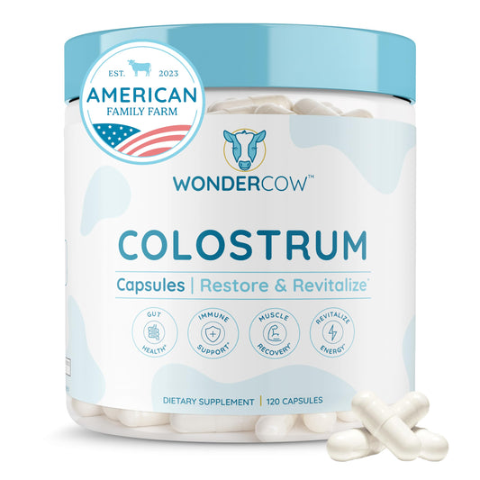 WONDERCOW Colostrum Capsules Supplement for Gut Health, Immune Support & Wellness | Natural IgG Pure Whole Bovine