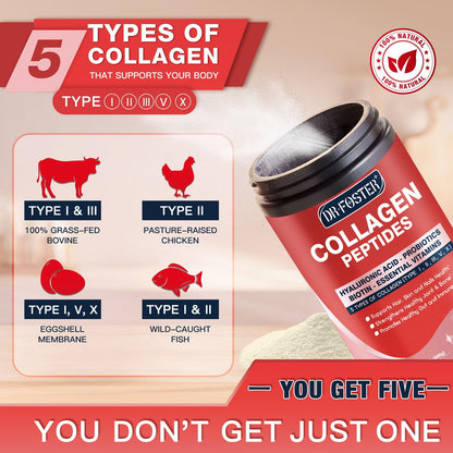 DRFOSTER Multi Collagen Peptide Powder with Probiotics, 50 Servings | Hydrolyzed Collagen Peptides with Hyaluronic Acid, Biotin & Multivitamins, Supports Skin Hair Nail & Gut