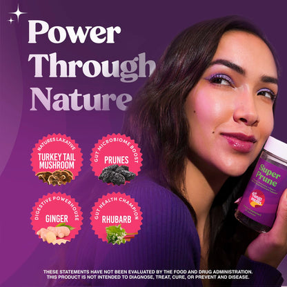 Fungiments Super Prune - Mushroom Supplement - Turkey Tail Mushrooms, Fiber, Rhubarb, Prunes, Ginger, Chamomile - Debloating, Constipation Relief