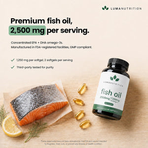 Suplement ​Luma Nutrition Omega 3 Fish Oil Supplement - Extra Strength 2500mg Per Serving - 2000mg EPA & DHA Per Serving - VelvetGlow USA