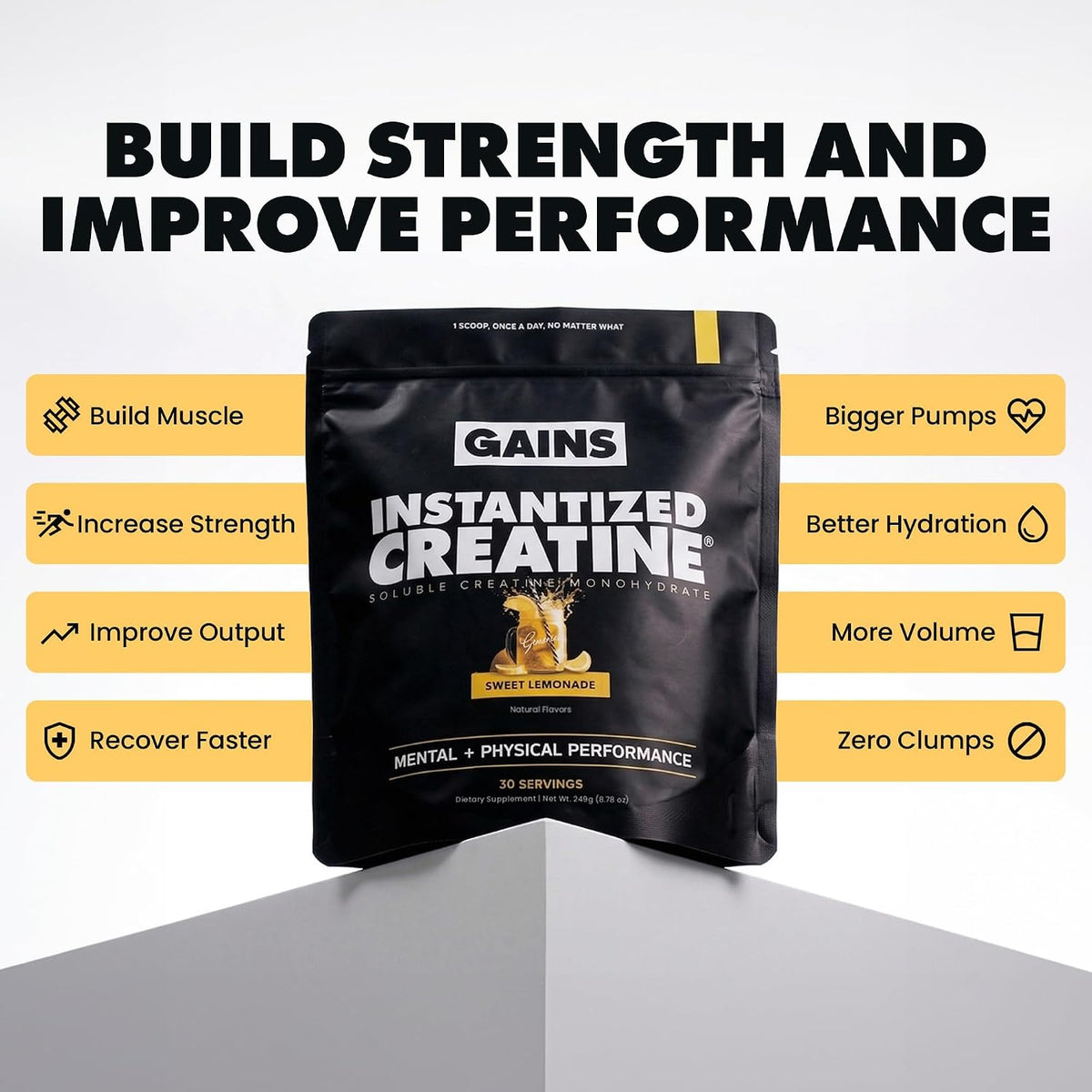 Gains in Bulk Instantized Creatine Monohydrate for Women and Men, Soluble Pre Workout Powder, Supports Muscle Building, Strength and Performance, Sweet Lemonade and Sour Raspberry, 60 Servings