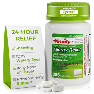 TIME-Cap Labs 365 Tablets Cetirizine HCl 10mg Allergy Relief - Antihistamine for Adults & Children Age 6+, Helps Relieve Sneezing, Runny Nose, Itchy Watery Eyes & Itchy Throat TIME-CAP LABS, INC. buy supplements Au