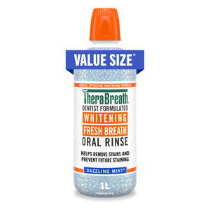 Suplement ​TheraBreath Whitening Mouthwash, Dazzling Mint, Dentist Formulated, 1 Liter - VelvetGlow USA