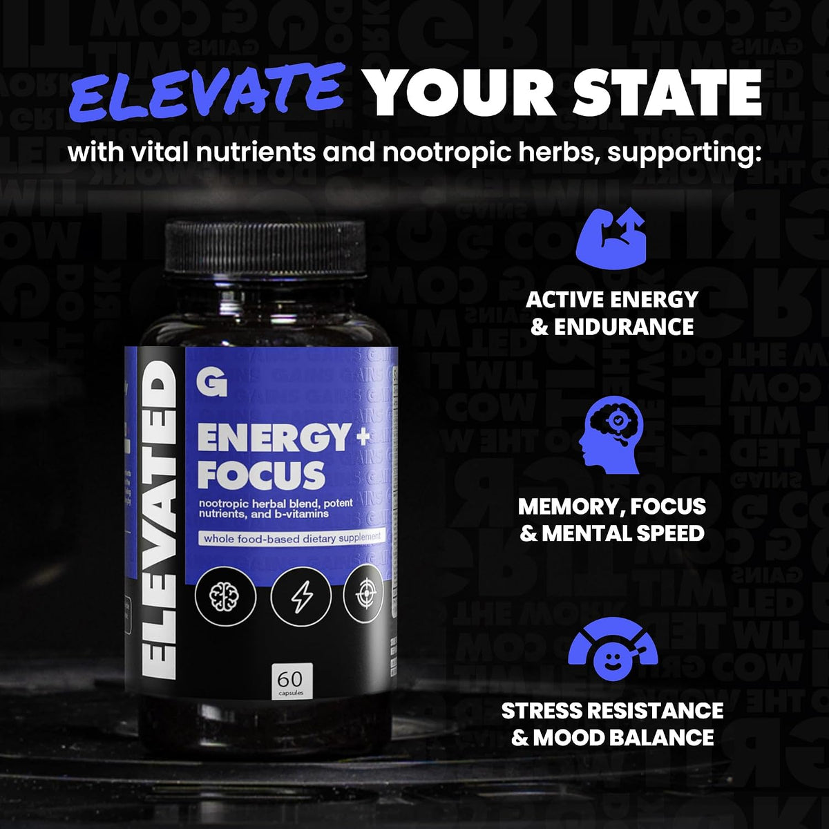 Gains in Bulk Elevated Nootropic for Cognitive Brain Health, 60 Capsules