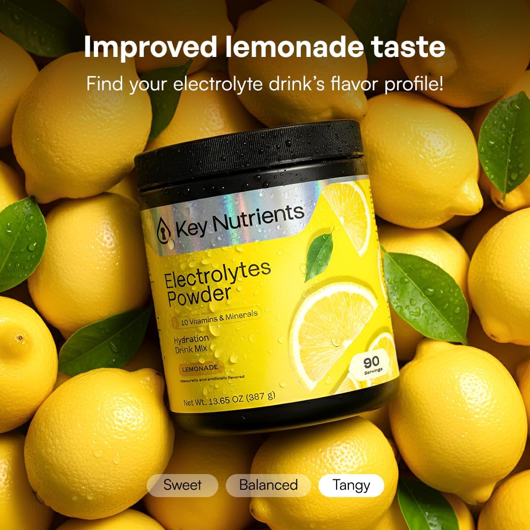 KEY NUTRIENTS Electrolytes Powder Bundle, Refreshing Lemonade 90 Servings Jar + Orange 90 Servings Jar, Sugar Free Hydration Drink Mix with Vitamins & Minerals, No Calories