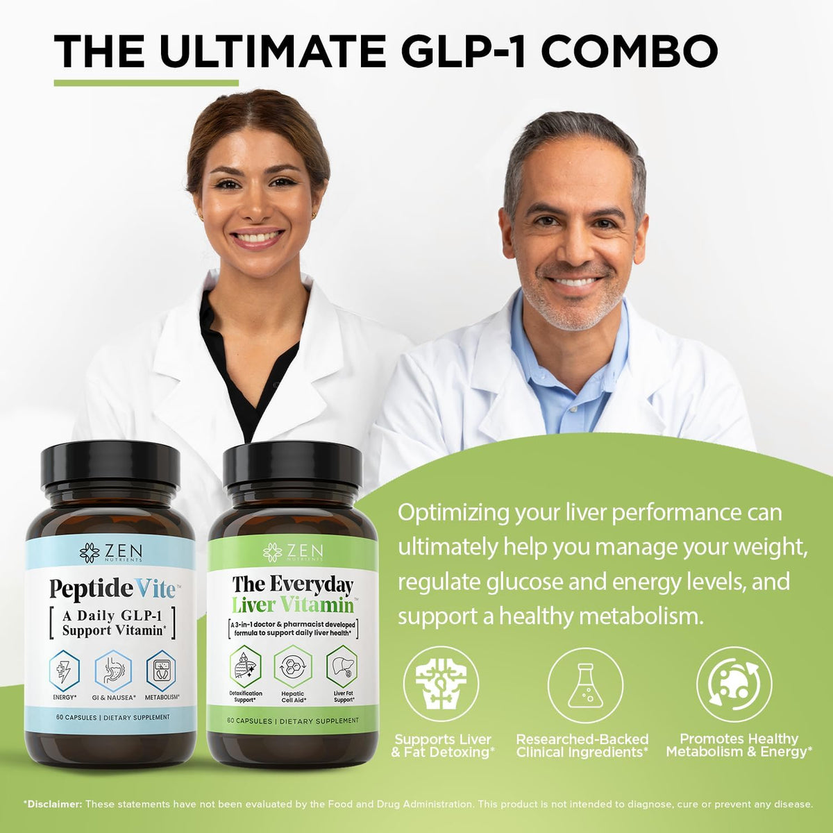 Zen Nutrients Everyday Peptide & Liver Metabolism Support Bundle - PeptideVite GLP-1 Support Vitamin for Naseau Relief & The Everyday Liver Vitamin Liver Cleanse Detox & Repair for Fatty Liver Support