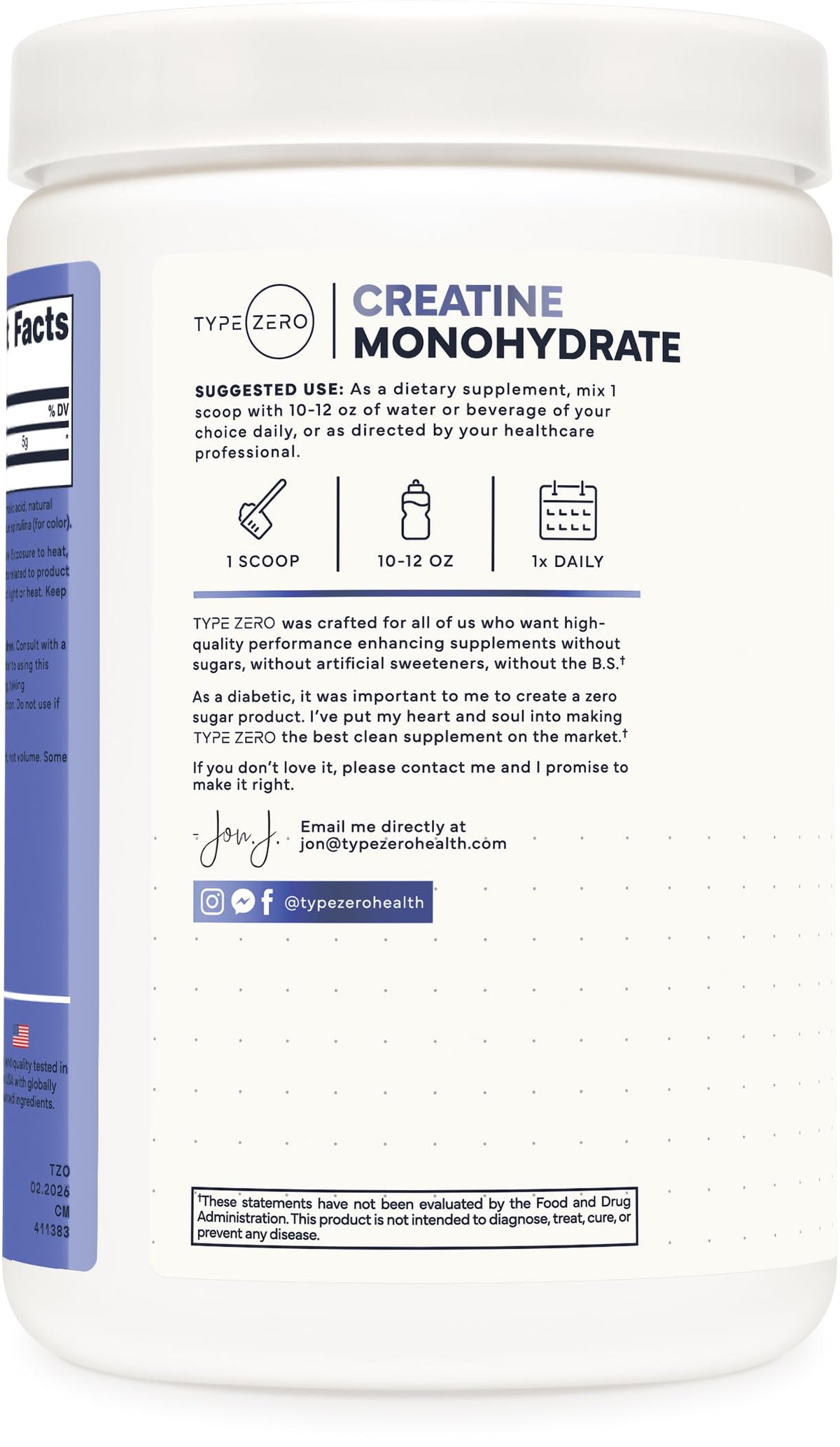 Type Zero Creatine Monohydrate Powder (Unflavored) 500 Grams, Micronized | 5000mg Per Serving, Zero Sugar, Keto Friendly & Gluten-Free, 100 Servings