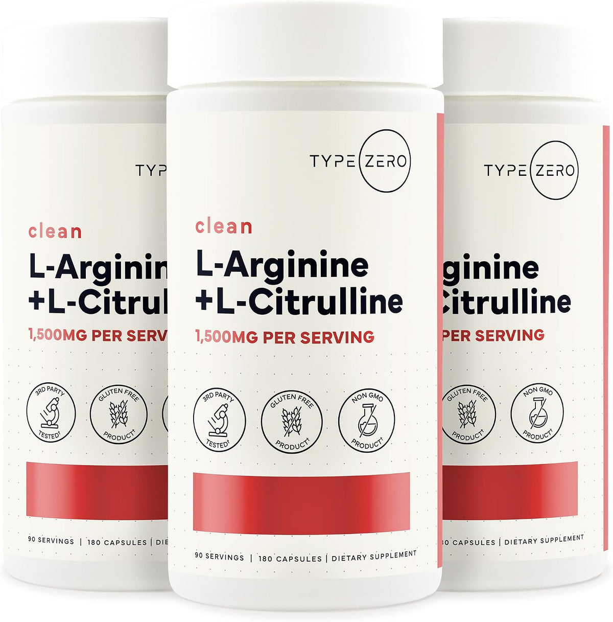 Type Zero L-Arginine + L-Citrulline Supplement (1500mg) 180 Capsules | Nitric Oxide Booster, Clean, Keto-Friendly, GMO-Free, 90 Servings