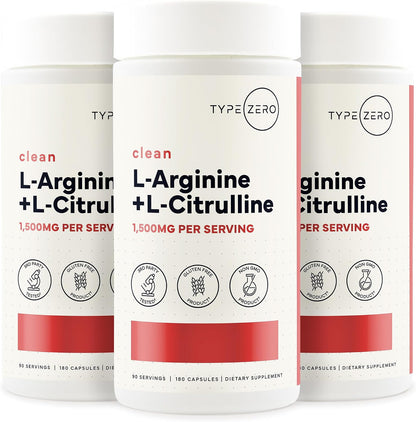 Type Zero L-Arginine + L-Citrulline Supplement (1500mg) 180 Capsules | Nitric Oxide Booster, Clean, Keto-Friendly, GMO-Free, 90 Servings