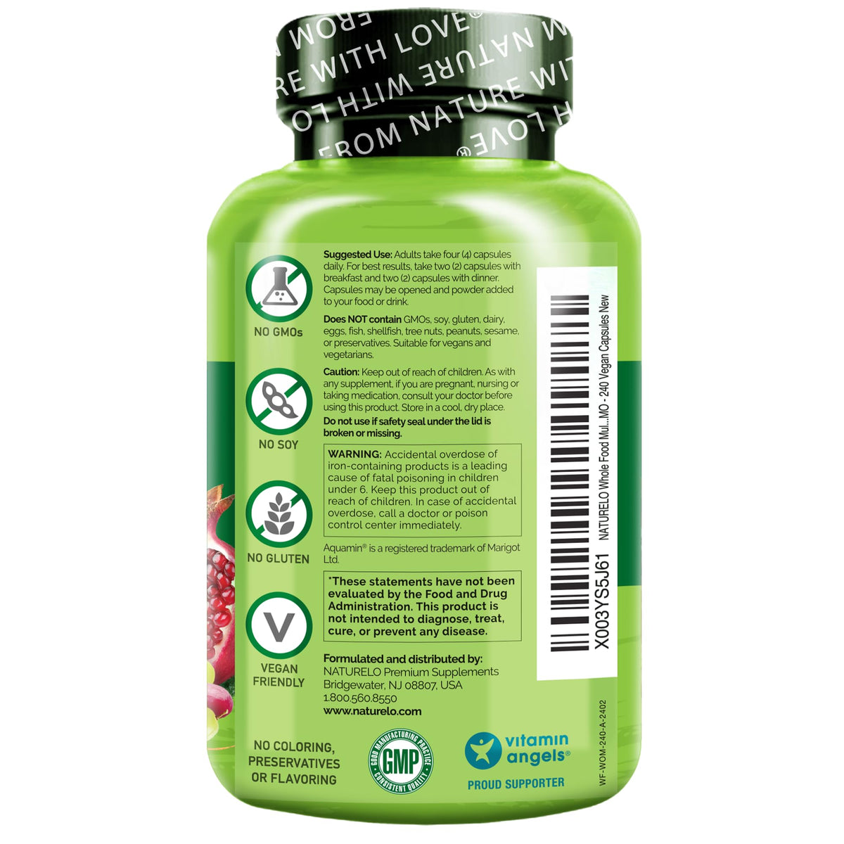 NATURELO Whole Food Multivitamin for Women - with Vitamins, Minerals, & Organic Extracts - Supplement for Energy and Heart Health - Non GMO - 120 Vegan Capsules