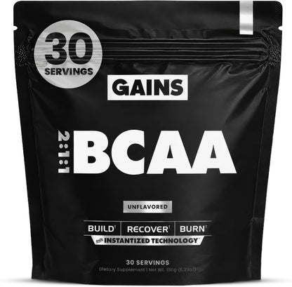 Gains in Bulk BCAA Powder, Amino Acids, Unflavored, 30 Servings