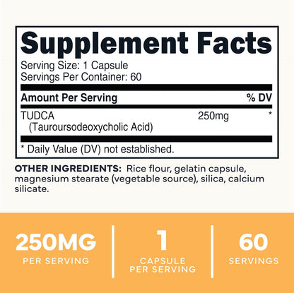 Type Zero Clean TUDCA (250mg) 60 Capsules, 60 Servings | Pure Tauroursodeoxycholic Acid Supplement, Bile Salt Derivative