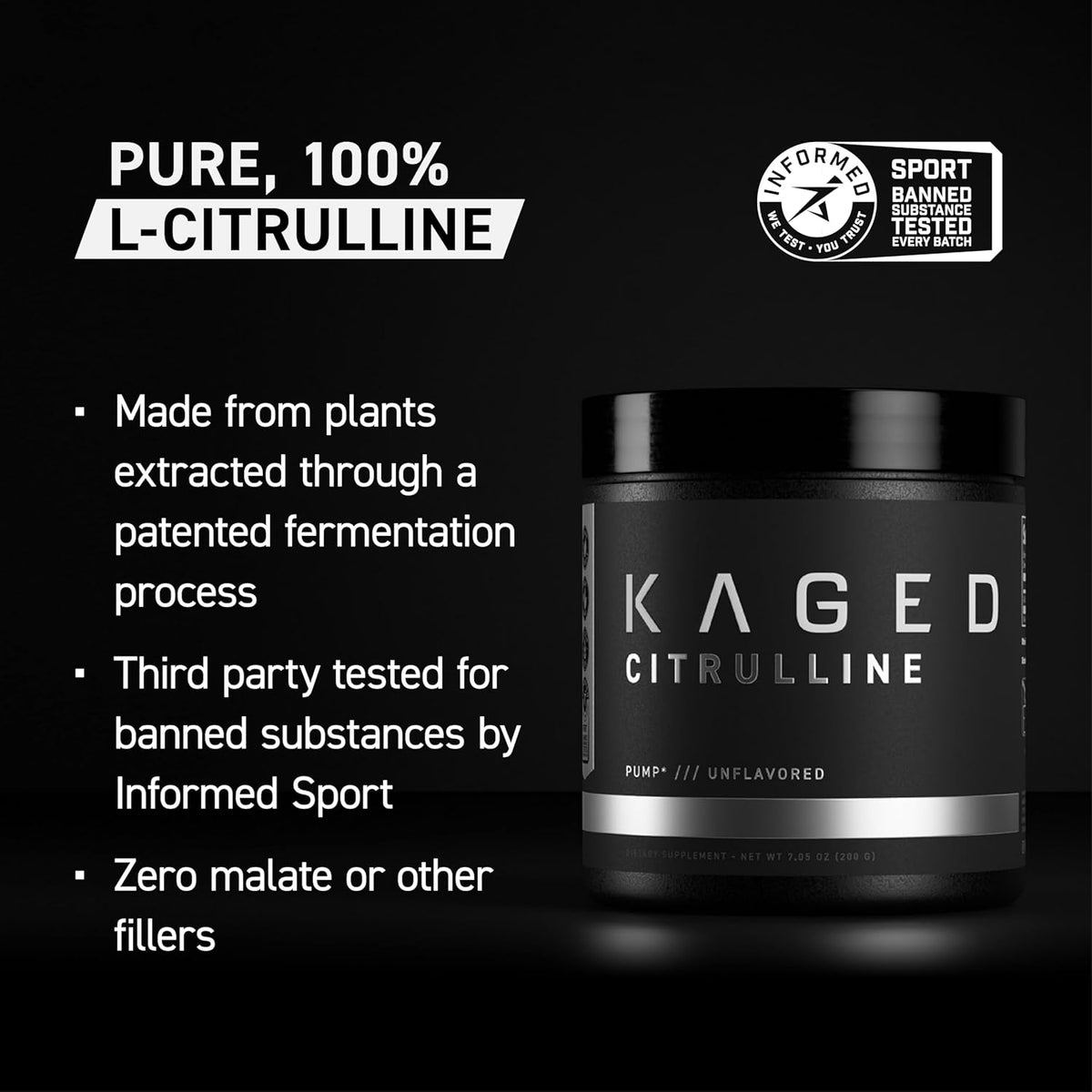 Kaged L-Citrulline Powder | Nitric Oxide Booster | Enhanced Pumps | Improve Muscle Vascularity | Supplements for Men & Women | Unflavored | 100 Servings