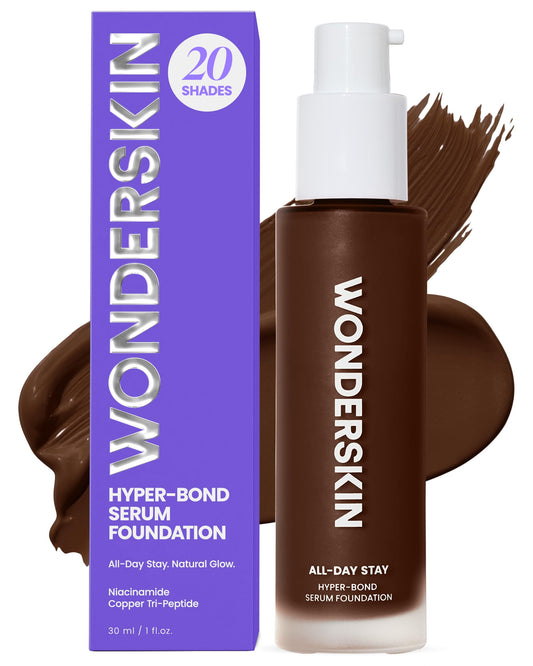 Wonderskin Hyper Bond All-Day Stay Serum Foundation – Waterproof, Transfer-Proof, 24HR Longwear Face Makeup with Niacinamide & Hyaluronic Acid – Lightweight, Natural Finish (Aura)