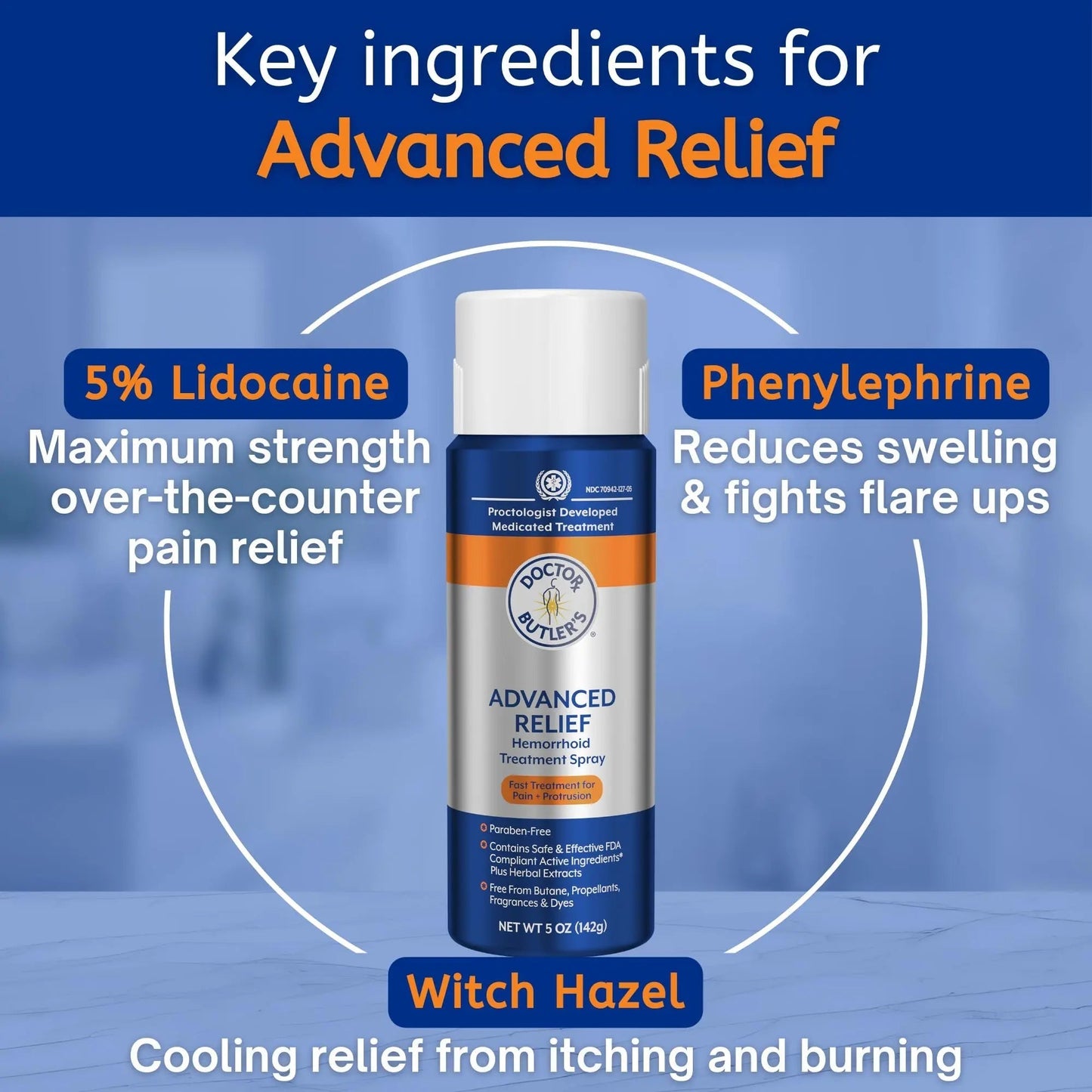 Doctor Butler's Advanced Relief Hemorrhoid Spray – Advanced Relief Hemorrhoid Treatment Spray with Witch Hazel to Help with Sensitive Skin, Itch Relief, and Swelling Relief* (5oz) Doctor Butler'sBuy Supplements Australia