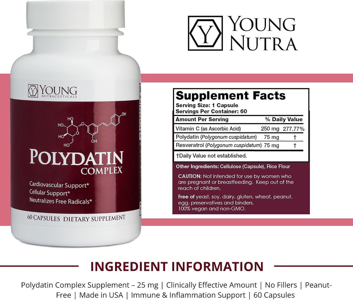 Mirica YoungNutra Polydatin Complex with Resveratrol- High Absorption - 60 Capsules