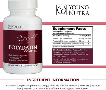 Mirica YoungNutra Polydatin Complex with Resveratrol- High Absorption - 60 Capsules