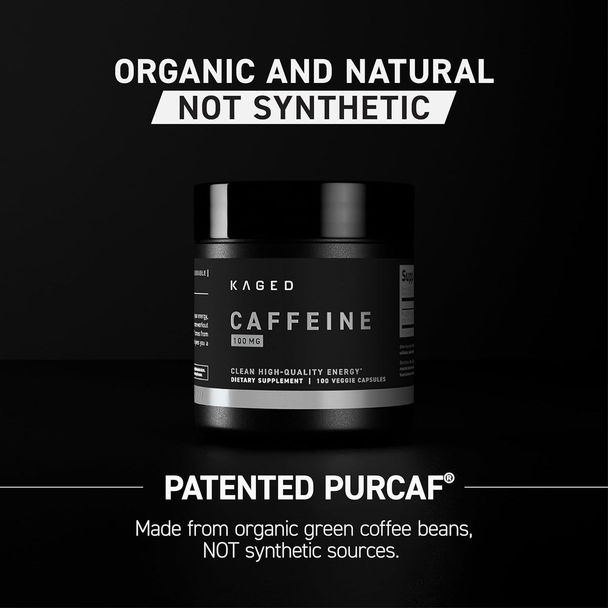 Kaged Caffeine Pills | Unflavored | 100 mg PurCaf Caffeine | Energy Boost, Coffee Replacement Pills | No Jitters | Supplements for Men & Women | 100 Servings