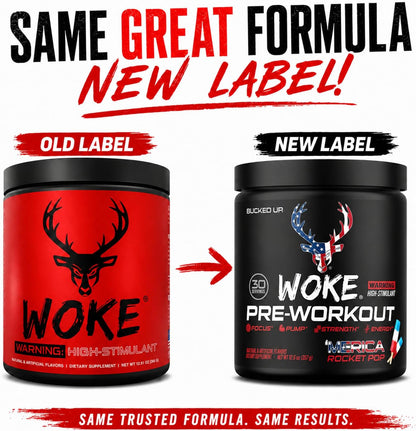 Bucked Up - Woke - HIGH STIM Pre Workout - Best Tasting - Focus Nootropic, Pump, Strength and Growth, 30 Servings (Rocket Pop)