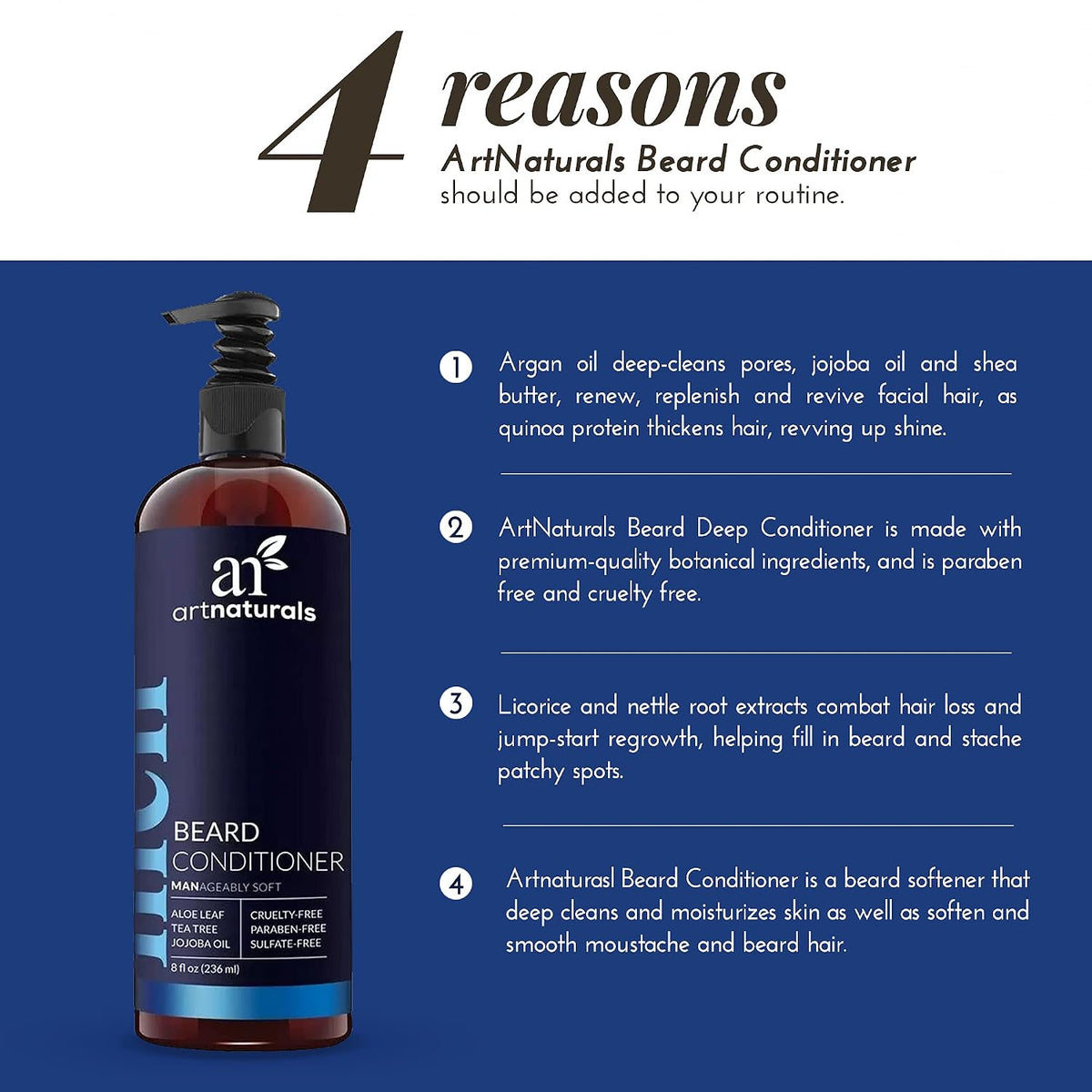 Artnaturals Beard Conditioner with Tea Tree & Jojoba Oil, 8 fl oz